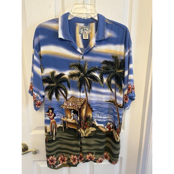 Vintage Big Dogs Shirt Men Large Hawaiian Hula Girl Tiki Camp Dive Bar Button Up - Picture 7 of 16